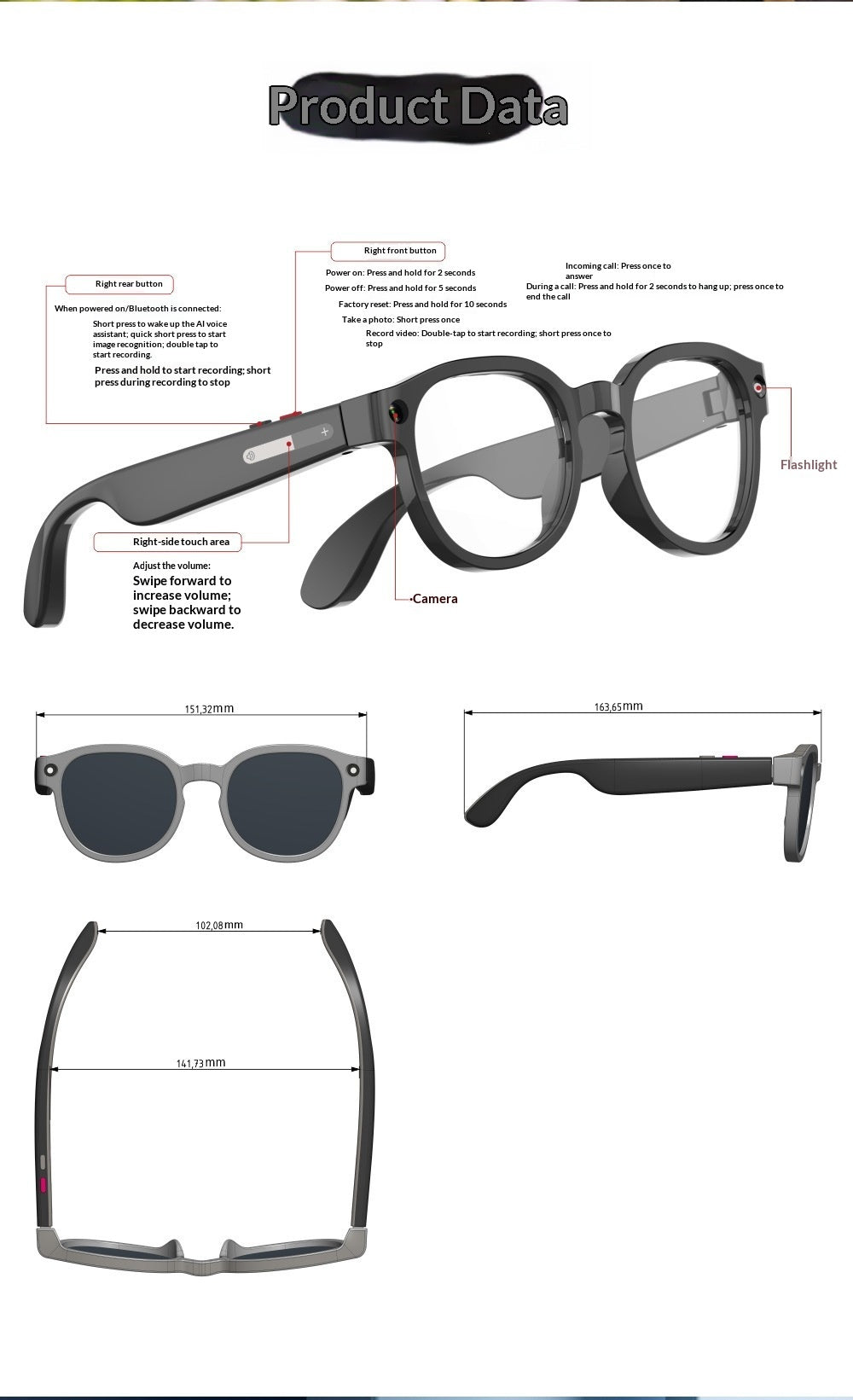 Occhiali da sole smart bluetooth con audio HD e fotocamera