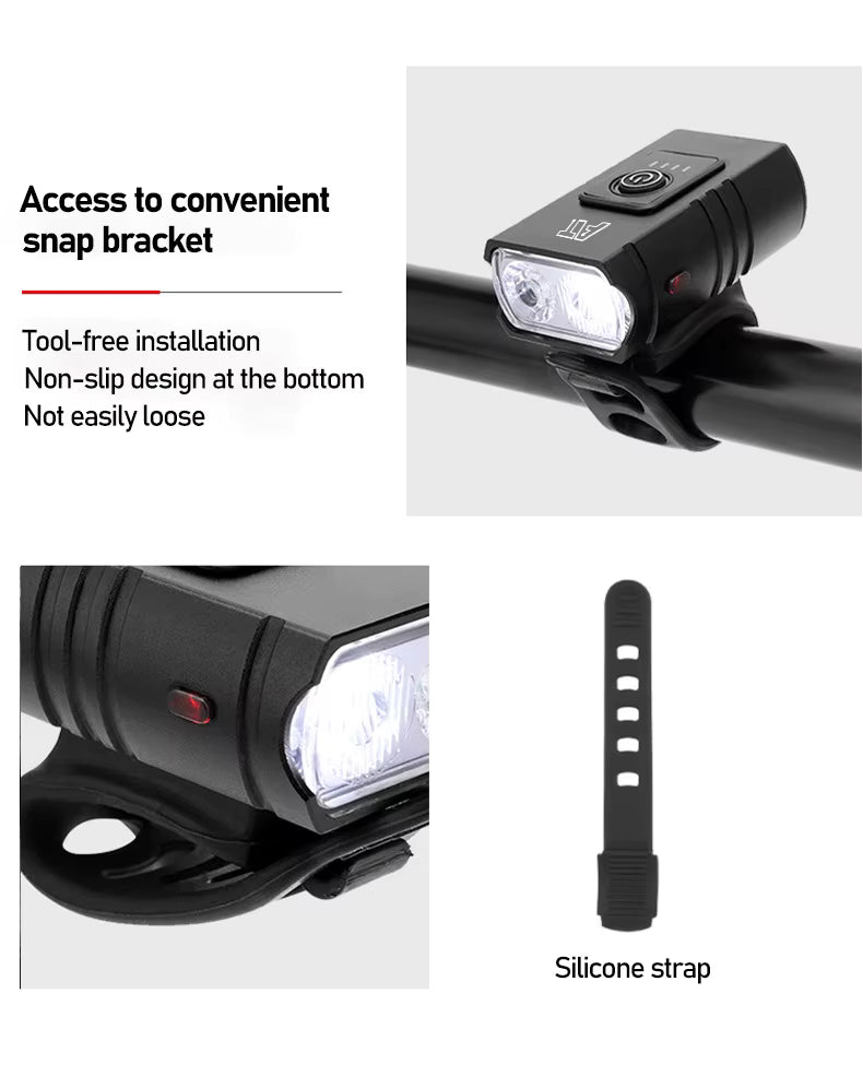 Luce Anteriore per Bicicletta LED T6 Ricaricabile Type-C - Faro Impermeabile con 6 Modalità di Illuminazione