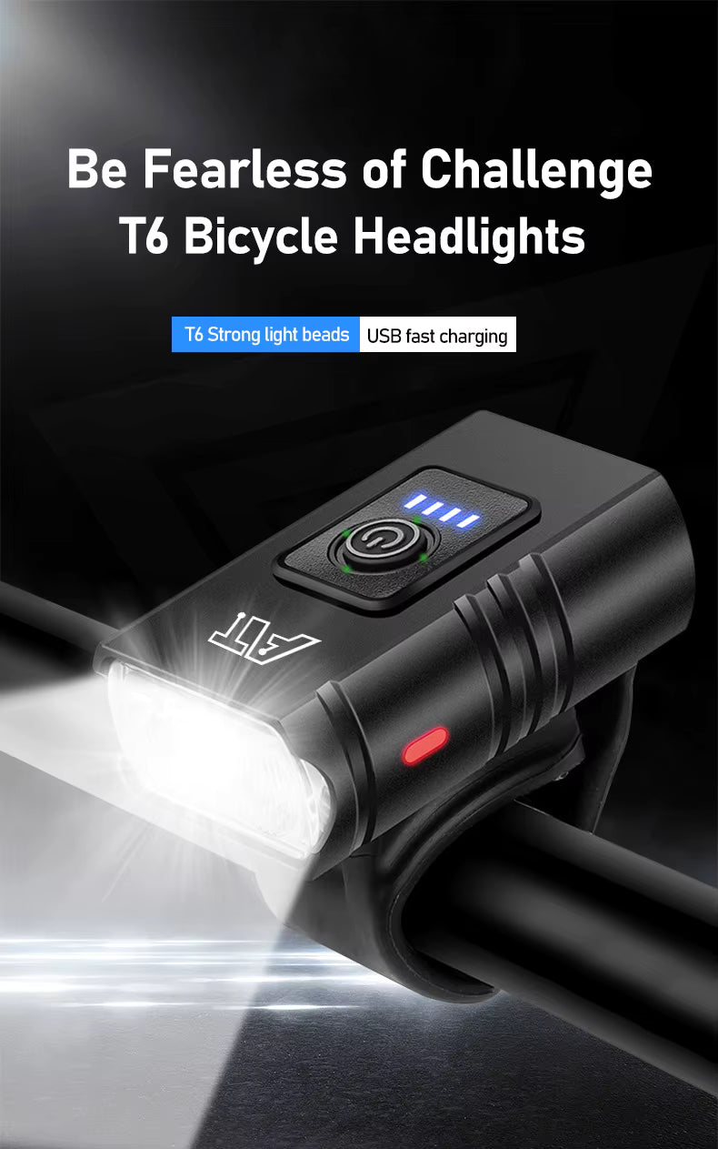 Luce Anteriore per Bicicletta LED T6 Ricaricabile Type-C - Faro Impermeabile con 6 Modalità di Illuminazione