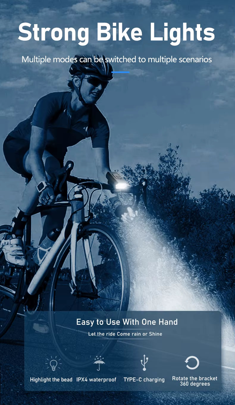 Luce Anteriore per Bicicletta LED T6 Ricaricabile Type-C - Faro Impermeabile con 6 Modalità di Illuminazione