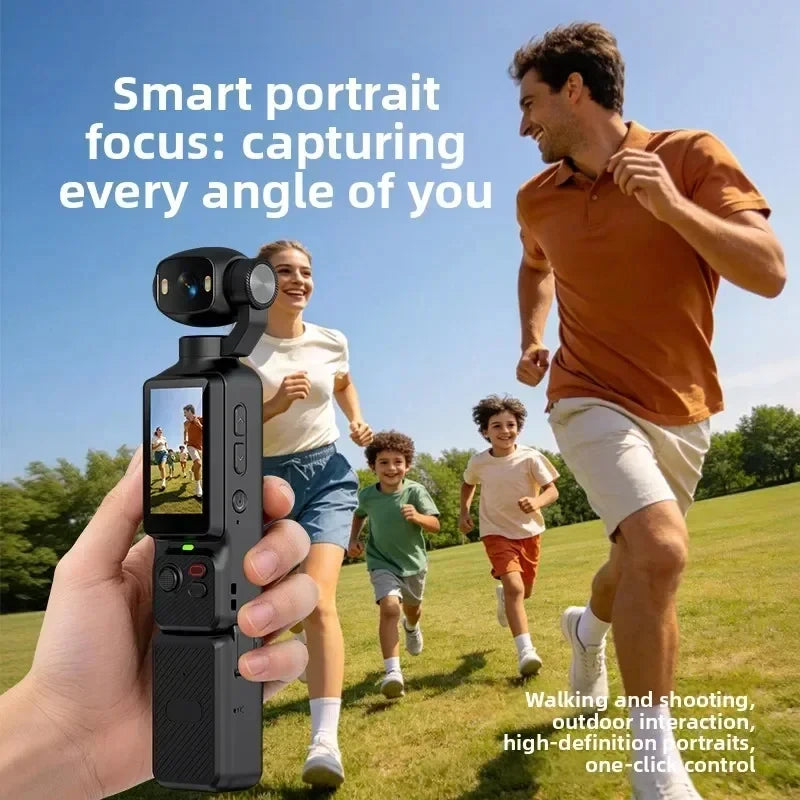 Nuova Action Camera 4K Portatile con Gimbal, Lente Rotante a 180°, Anti-Vibrazione, Fotocamera Tascabile per Vlog con Luce di Riempimento per Sport all'Aperto
