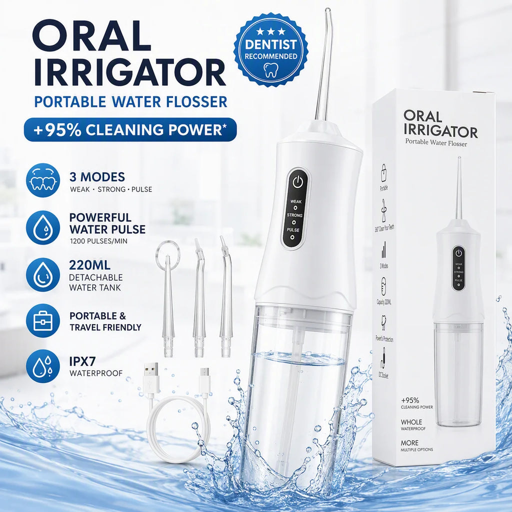 Idropulsore Dentale Portatile con 3 Modalità e 4 Ugelli - Idropulitore per Pulizia e Sbiancamento Denti