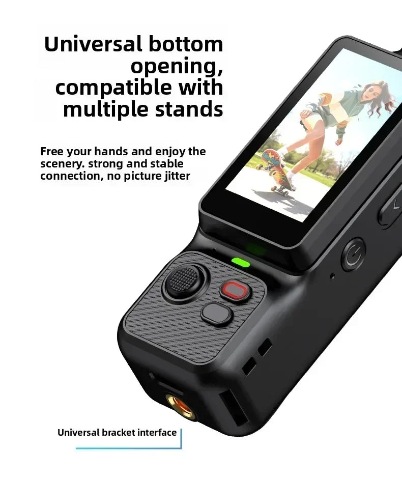 Nuova Action Camera 4K Portatile con Gimbal, Lente Rotante a 180°, Anti-Vibrazione, Fotocamera Tascabile per Vlog con Luce di Riempimento per Sport all'Aperto