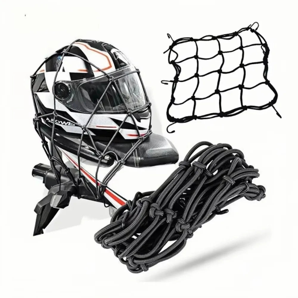 Rete Elastica Porta Casco e Bagagli per Moto e Bici con 6 Ganci Anti-Graffio (30x30 cm / 40x40 cm)