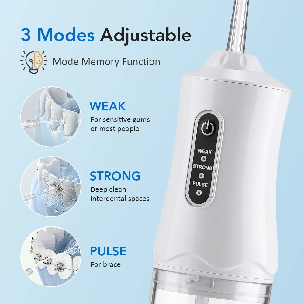 Idropulsore Dentale Portatile con 3 Modalità e 4 Ugelli - Idropulitore per Pulizia e Sbiancamento Denti