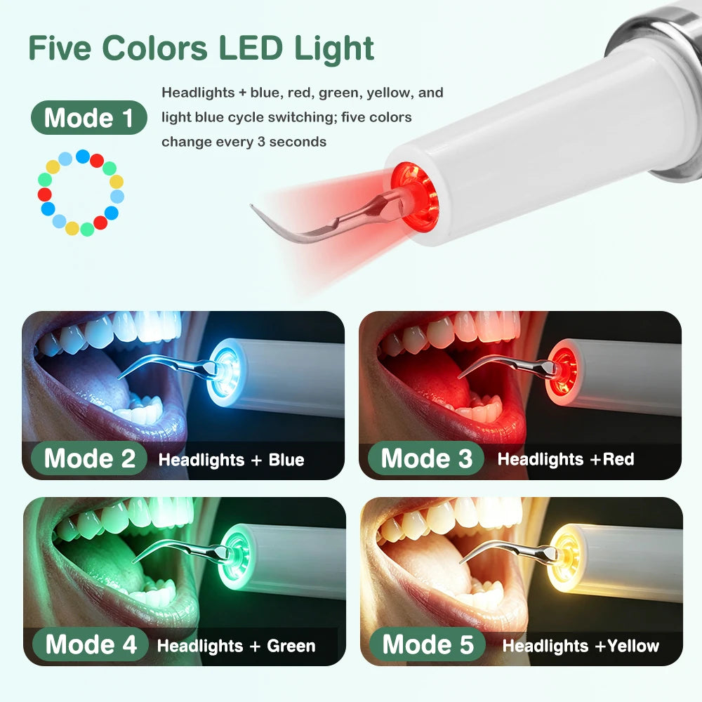 Pulitore Denti ad Ultrasuoni con Luce LED e 5 Modalità - Rimuovi Tartaro, Placca e Macchi