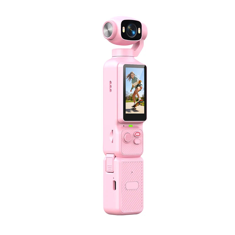 Nuova Action Camera 4K Portatile con Gimbal, Lente Rotante a 180°, Anti-Vibrazione, Fotocamera Tascabile per Vlog con Luce di Riempimento per Sport all'Aperto