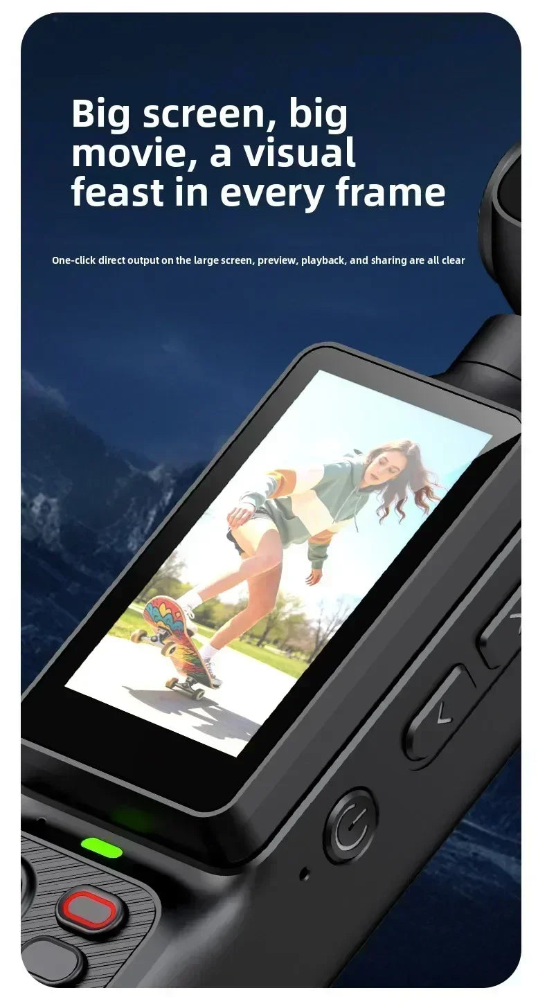 Nuova Action Camera 4K Portatile con Gimbal, Lente Rotante a 180°, Anti-Vibrazione, Fotocamera Tascabile per Vlog con Luce di Riempimento per Sport all'Aperto