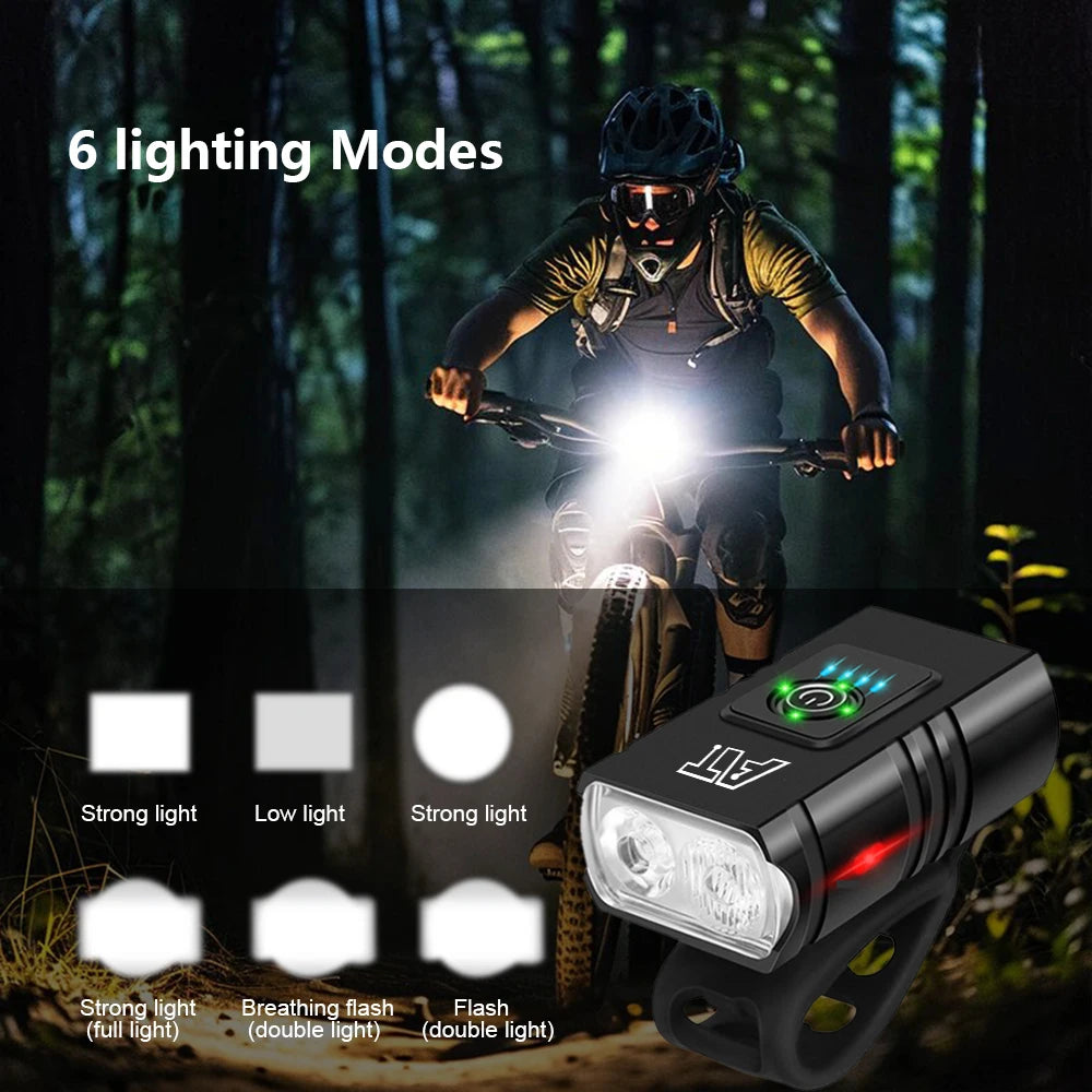 Luce Anteriore per Bicicletta LED T6 Ricaricabile Type-C - Faro Impermeabile con 6 Modalità di Illuminazione