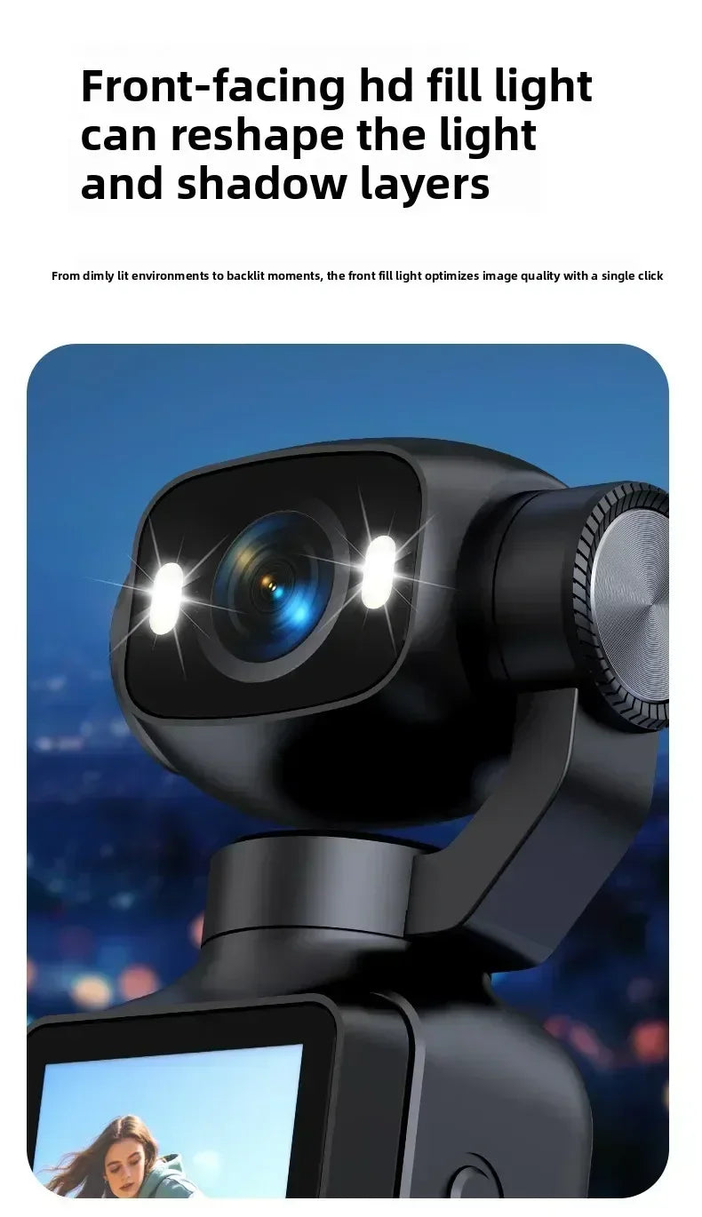 Nuova Action Camera 4K Portatile con Gimbal, Lente Rotante a 180°, Anti-Vibrazione, Fotocamera Tascabile per Vlog con Luce di Riempimento per Sport all'Aperto