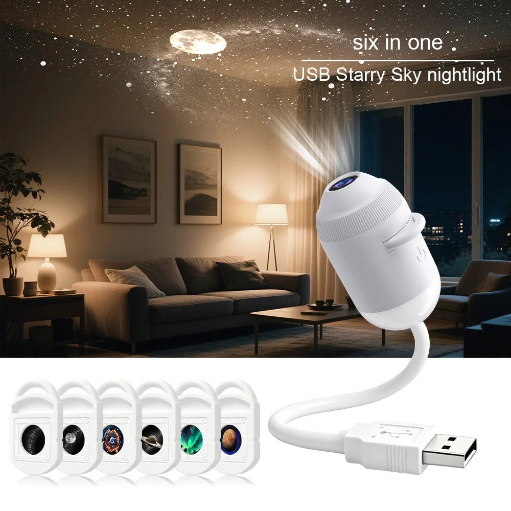 Luce Proiettore USB Effetto Cielo Stellato per Interni Auto, Casa, Camera da Letto, Luce Notturna, Luce Atmosfera Galassia Romantica