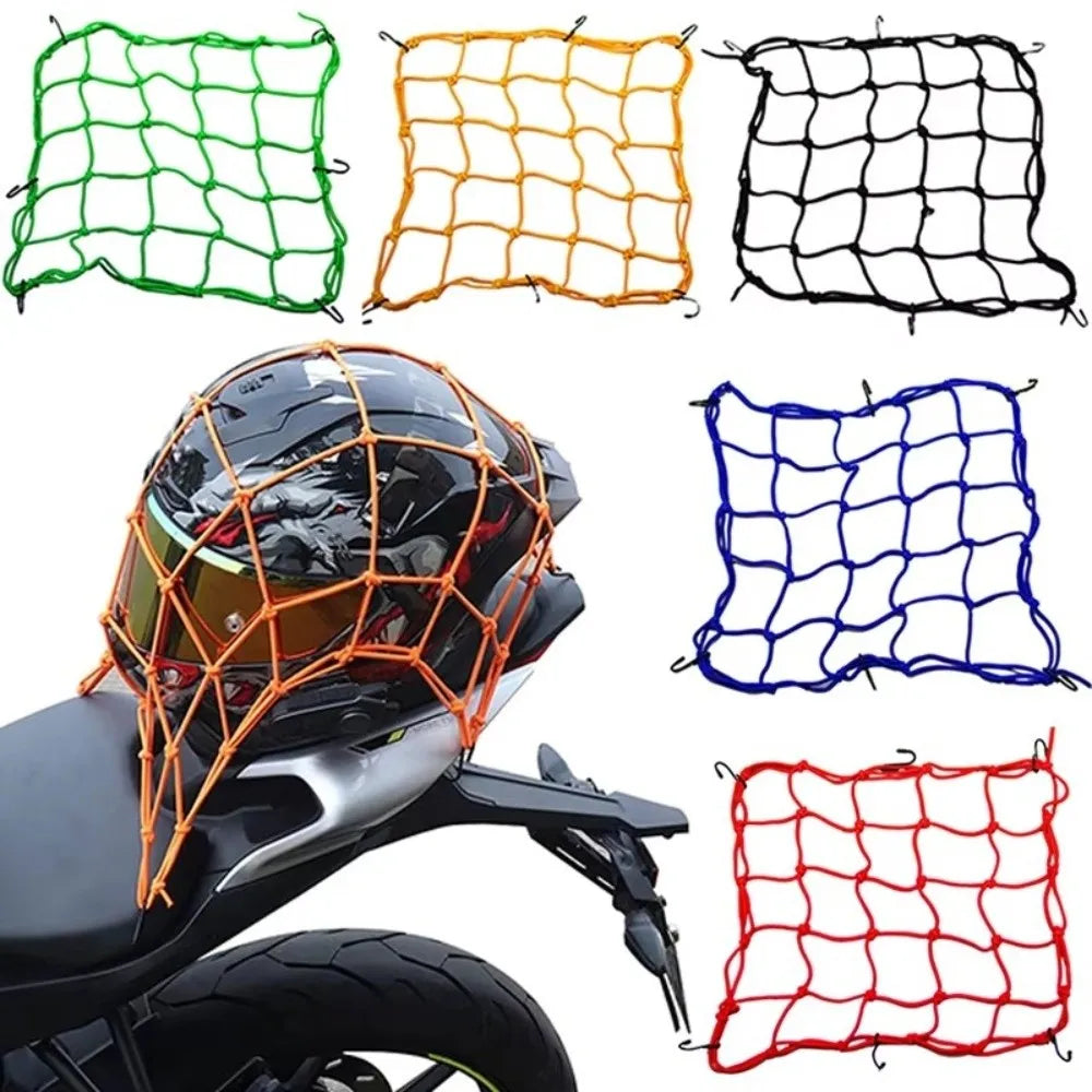 Rete Elastica Porta Casco e Bagagli per Moto e Bici con 6 Ganci Anti-Graffio (30x30 cm / 40x40 cm)