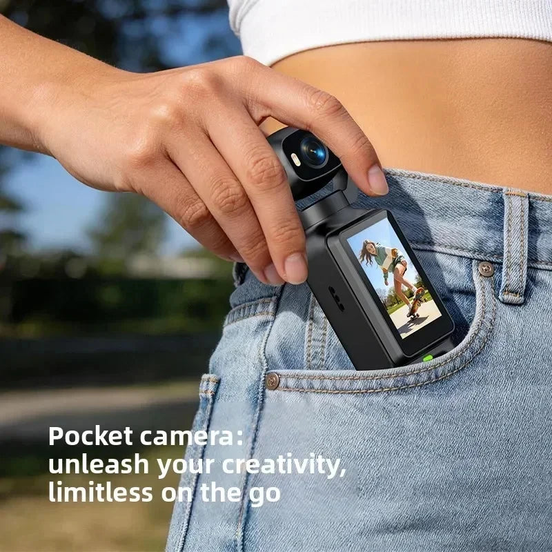 Nuova Action Camera 4K Portatile con Gimbal, Lente Rotante a 180°, Anti-Vibrazione, Fotocamera Tascabile per Vlog con Luce di Riempimento per Sport all'Aperto