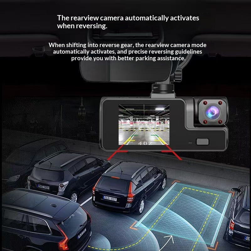 Dashcam per Auto a 3 Obiettivi da 2 Pollici - HD 1080P con Visione Notturna