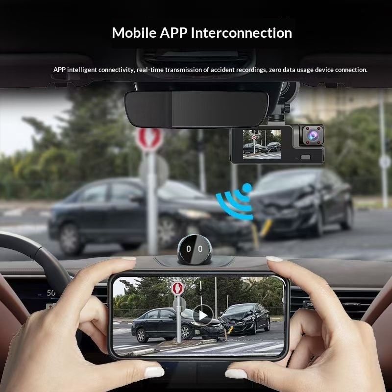 Dashcam per Auto a 3 Obiettivi da 2 Pollici - HD 1080P con Visione Notturna