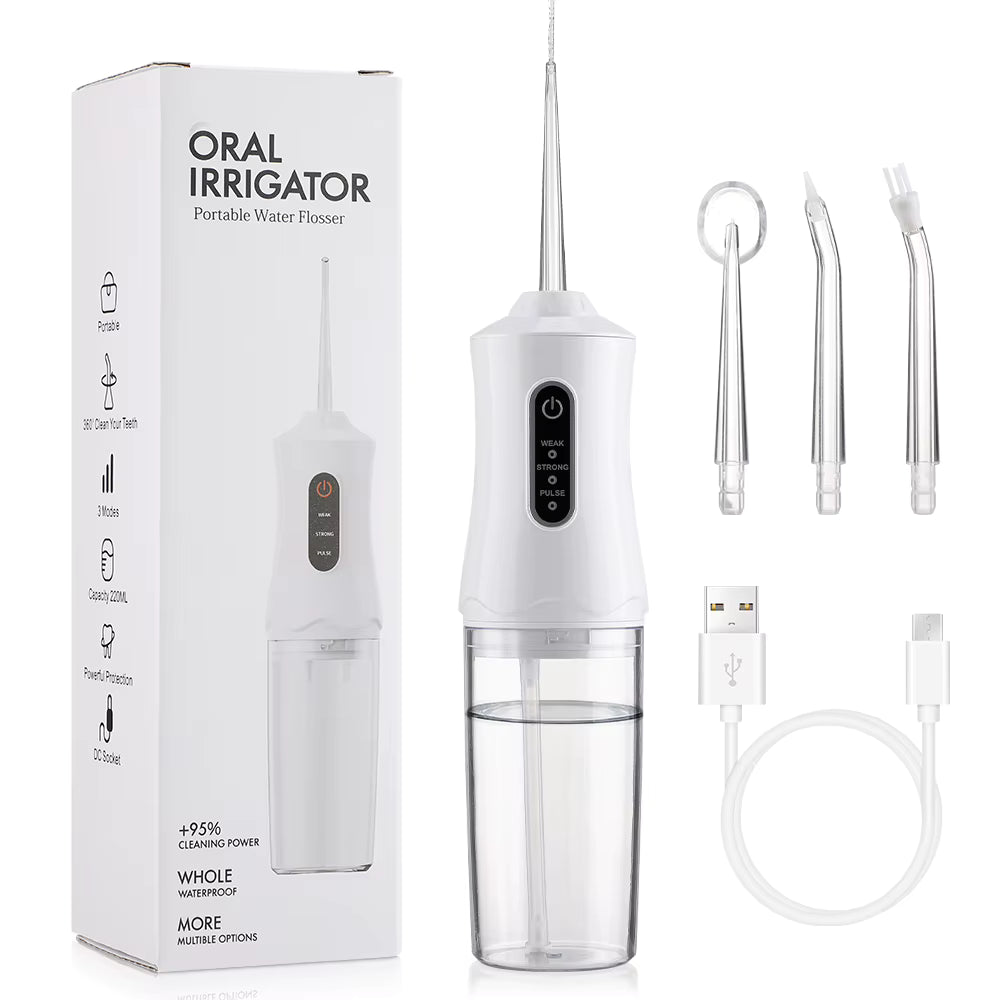Idropulsore Dentale Portatile con 3 Modalità e 4 Ugelli - Idropulitore per Pulizia e Sbiancamento Denti