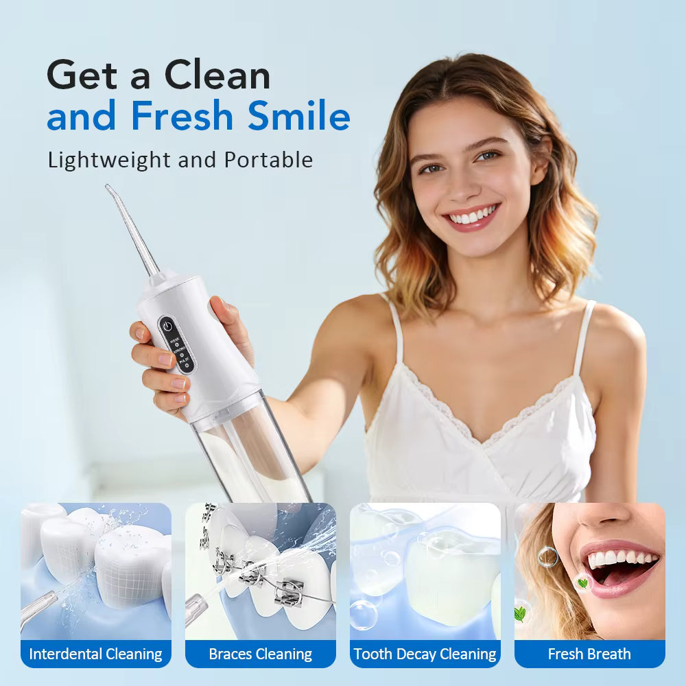 Idropulsore Dentale Portatile con 3 Modalità e 4 Ugelli - Idropulitore per Pulizia e Sbiancamento Denti