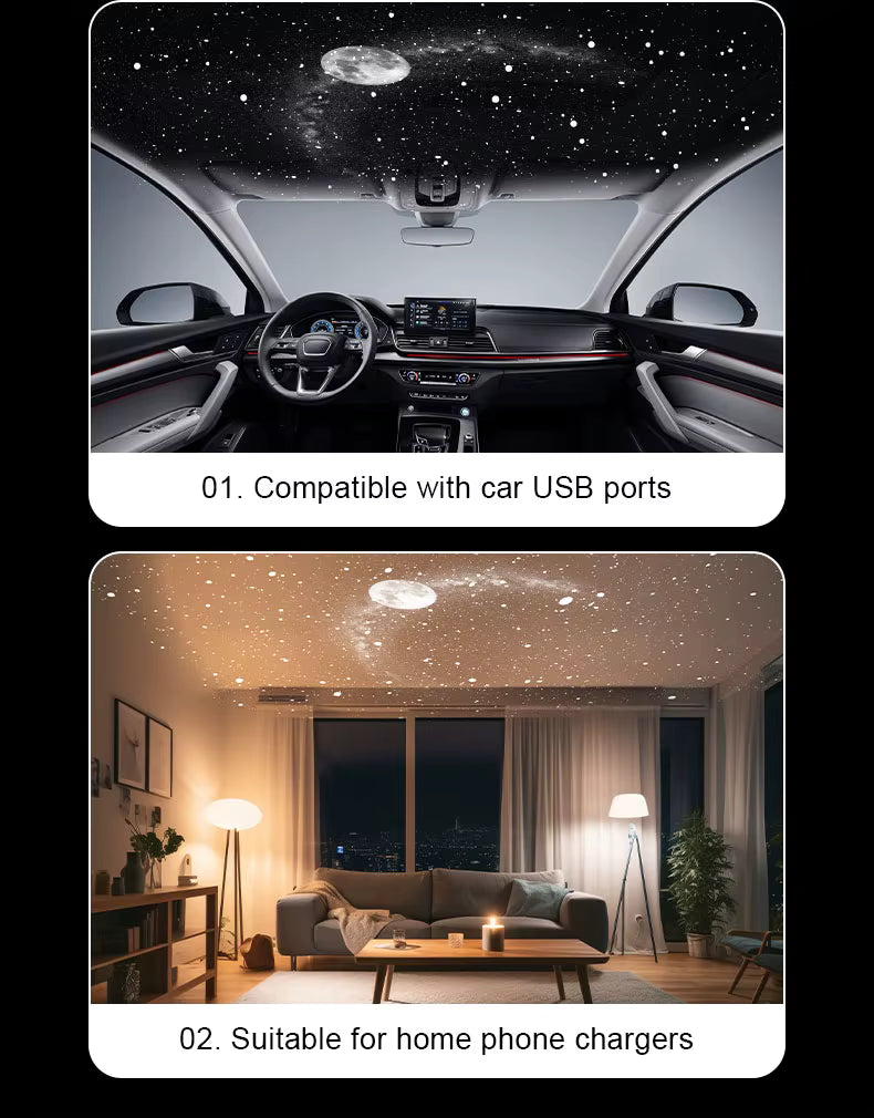 Luce Proiettore USB Effetto Cielo Stellato per Interni Auto, Casa, Camera da Letto, Luce Notturna, Luce Atmosfera Galassia Romantica