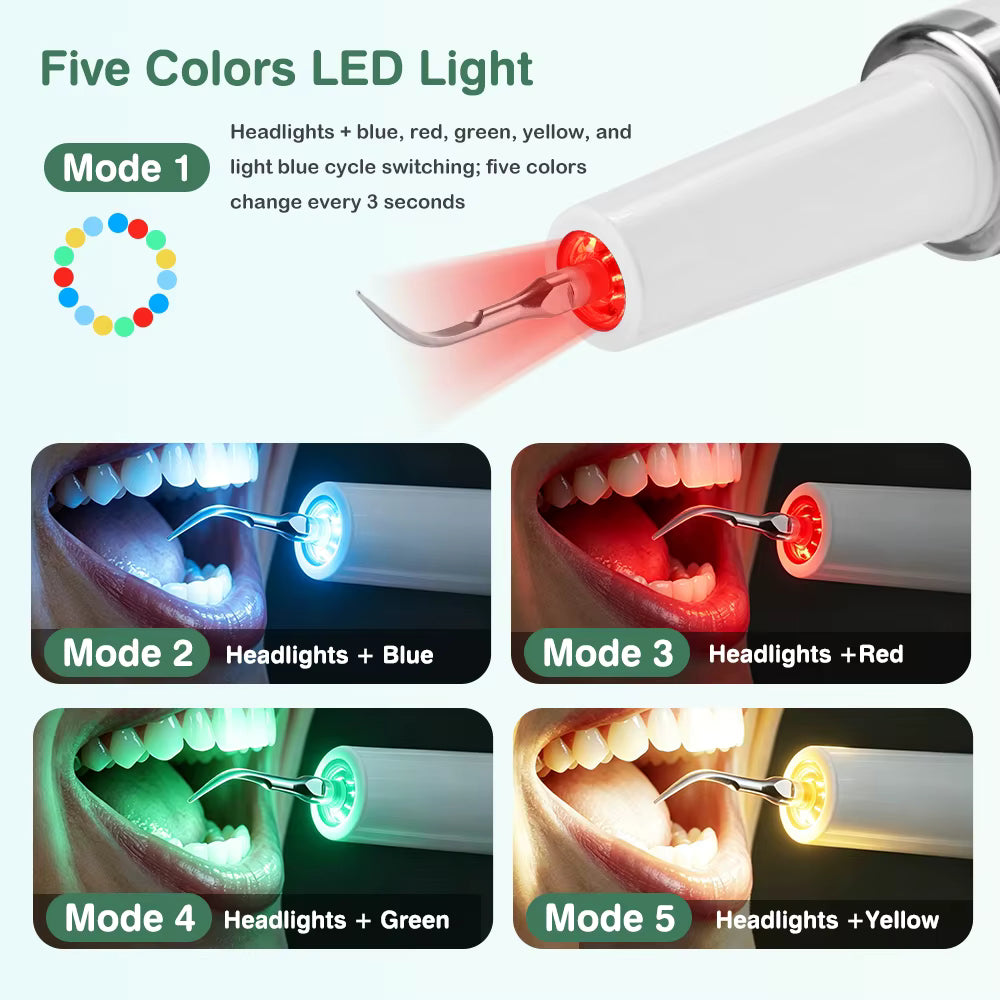 Pulitore Denti ad Ultrasuoni con Luce LED e 5 Modalità - Rimuovi Tartaro, Placca e Macchi