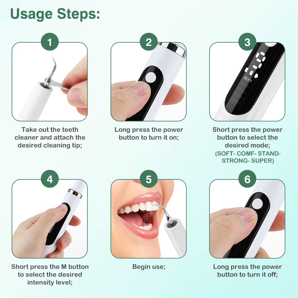Pulitore Denti ad Ultrasuoni con Luce LED e 5 Modalità - Rimuovi Tartaro, Placca e Macchi